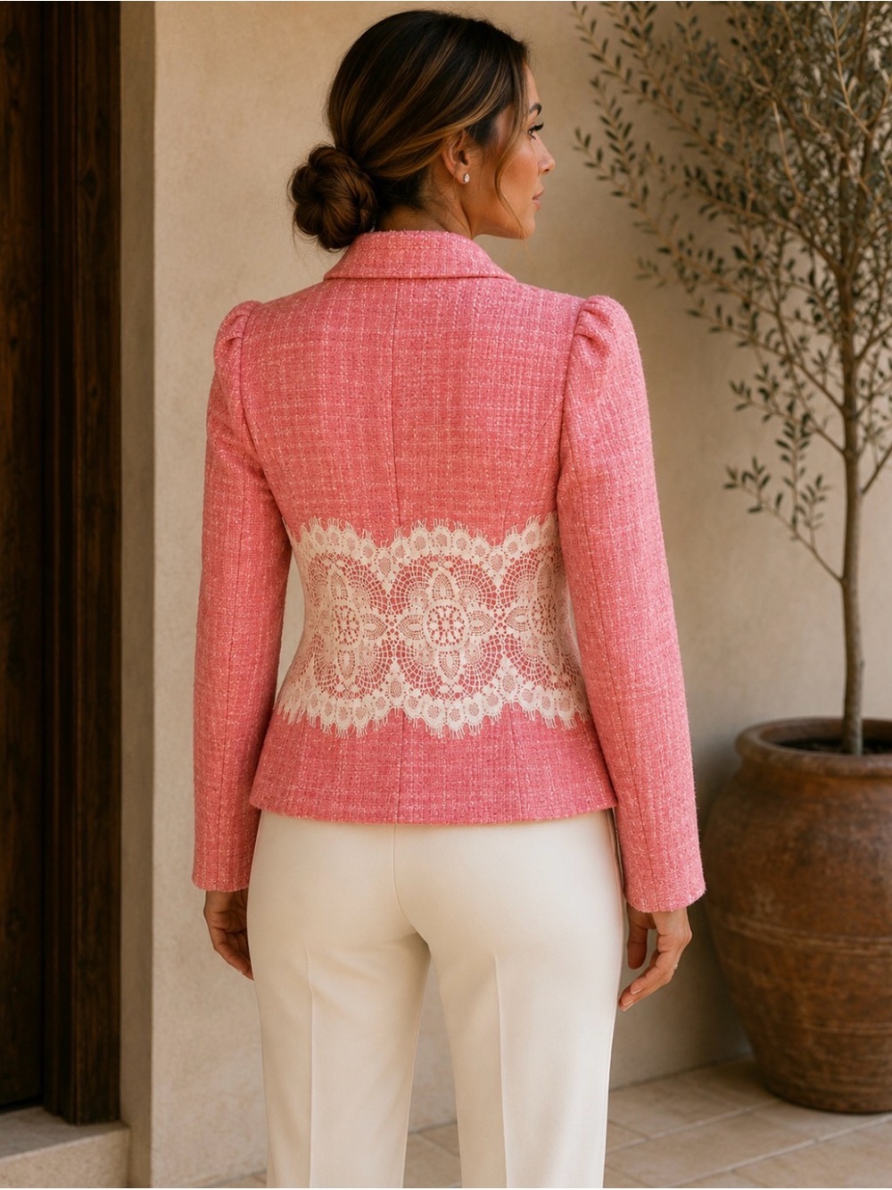 Robert Rodriguez Pink Tweed Lace Rhinestone Blazer Jacket Size 6 - Picture 2 of 8